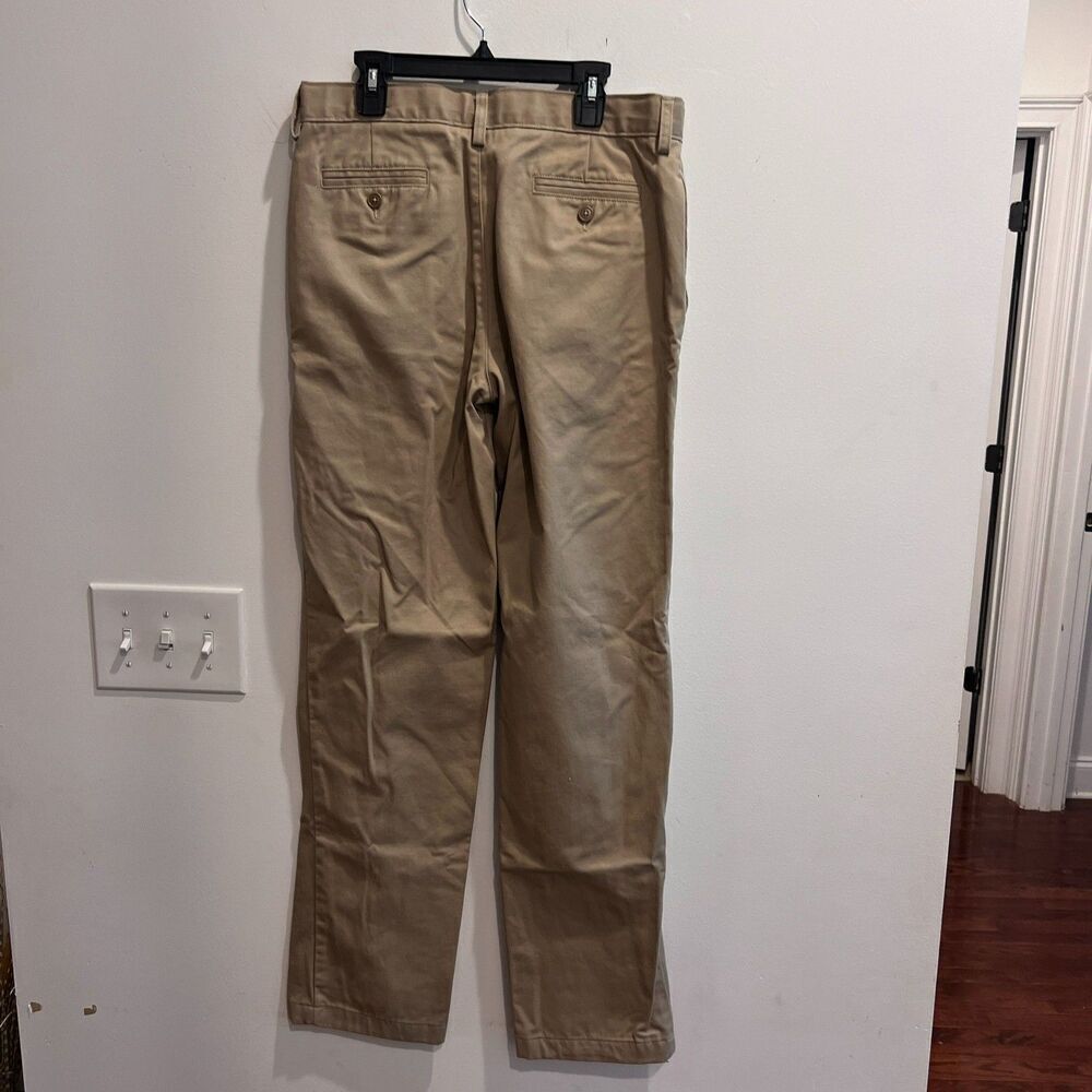 Lands' End Boys Dress Pants Beige Sz 18 Cotton Straight Flat Front Button Zip - Picture 2 of 10